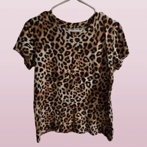 PINK Victoria's Secret Women's Leopard Print Short Sleeve Tee Shirt Size S